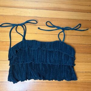 Le Lis Teal Ruffle Tie-Strap Crop Top